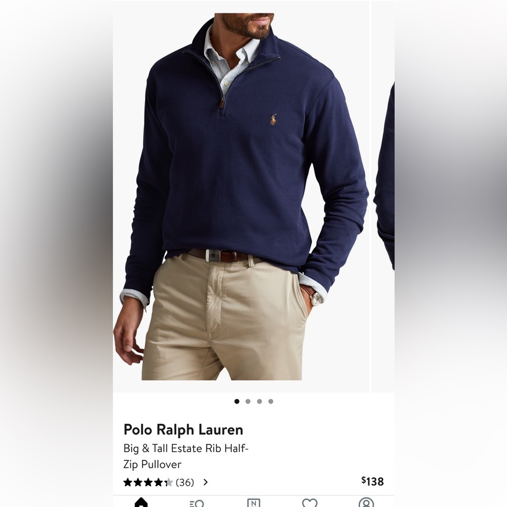 Men’s Polo Ralph Lauren Blue Estate Rib Half-Zip Pullover - Size Medium